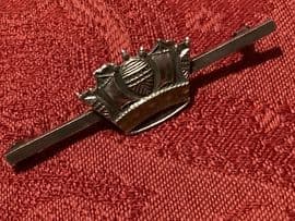 Naval Crown Brooch with red enamel - Sterling Silver- Bar Brooch Style - 1940s