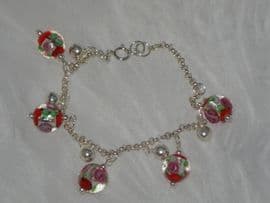 New Lampworked Glass Bead and Silver Ball Bracelet with Matching Earrings (Sold)