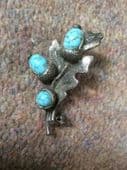 Oak Leaf with Acorns brooch - vintage pin by Miracle - Silvertone with Faux Turquoise