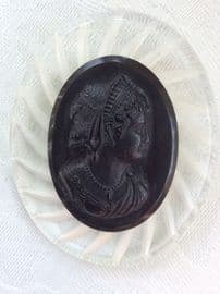 On hold 1940s Cameo Brooch -  early plastic on reverse carved Lucite