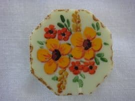 On hold 1940s Lucite Brooch with Handpainted Flower Decoration