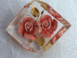 On hold 1940s Peachy Pink Flowers Vintage Brooch - Lucite - Very Chunky Deep-Carved Brooch