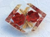 On hold 1940s Red Floral Vintage Brooch - Lucite Brooch