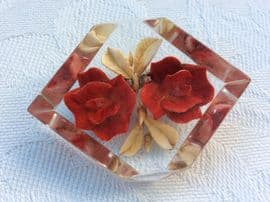 On hold 1940s Red Floral Vintage Brooch - Lucite Brooch