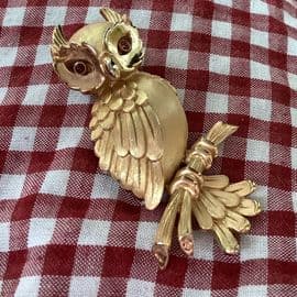 On Hold Crown Trifari Owl Brooch - 1960s “Birds of Fashion” Series