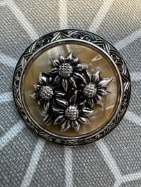 On hold for Lynne Four Daisies Scarf Ring - 1950s Pink Aluminium Scarf Clip