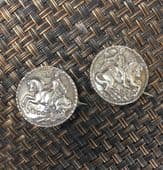 ON HOLD Victorian Sterling Silver Cloak Brooches   Silver Equestrian Horse and Rider Brooch Pair