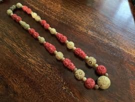 On hold1930s Art Deco Bead Necklace - Hand Carved Early Plastic