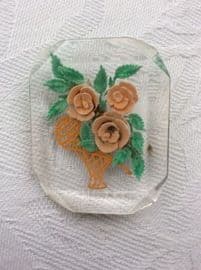 On hold1940s Lucite - Flower Basket Vintage Brooch -Large Sized Deep-Carved Brooch