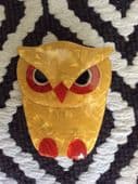 Owl Brooch "Buba" by Lea Stein (SOLD) Bright Yellow Owl Pin