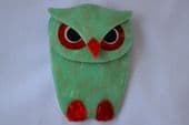 Owl Brooch by Lea Stein of Paris - Buba the Owl in Gorgeous Green and Red (SOLD)