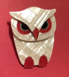 Owl Pin - Lea Stein Paris Owl Brooch - Cream and Red