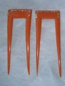 Pair of Coral Celluloid Art Deco Haircombs set with Diamante (SOLD)