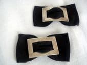Pair of Sterling Silver Shoe Buckles on Black Taffeta - 1930s (SOLD)
