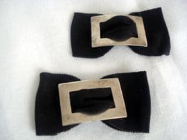 Pair of Sterling Silver Shoe Buckles on Black Taffeta - 1930s (SOLD)