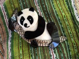 Panda  Bear Brooch By Lea Stein of Paris (SOLD) - Panda on Bamboo branch Pin