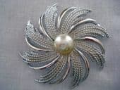 Pearl Brooch  Silvery Sunburst by Sarah Coventry 1960's - 1970's