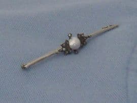 Pearl, Silver and Marcasite Bar Brooch Circa 1910 - 1920 (SOLD)