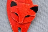 Perfect Cat Brooch by Lea Stein of Paris - Attila the Cat in Sparkly Red Glitter Effect (sold)