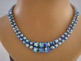 Petrol Blue Vintage Diamante Necklace - 1950s - 1960s Austrian Crystal Necklace (SOLD)