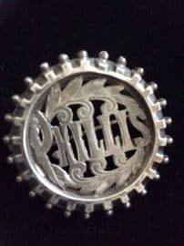 PHILLIS - Victorian Silver Name Pin- Hallmarked Birmingham 1882