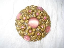 Pink Bohemian Pressed Filigree Brooch- 1930s (SOLD)