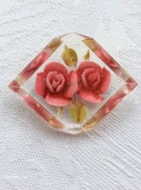 Pink Roses Vintage Brooch - 1940s Lucite Brooch - Very Chunky Deep-Carved Brooch (SOLD)