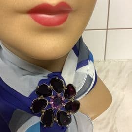 Purple Faux Amethyst Vintage designer signed SPHINX Gold Plated Jewelled Brooch