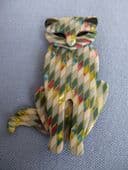 Quarrelsome Cat Brooch by Lea Stein of Paris - Retro Cat Pin in Harlequin Design (SOLD)
