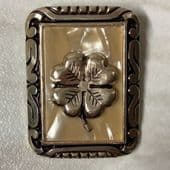 Rectangular Scarf Clip in Russian Gold Coloured Aluminium - Lucky Four Leaf Clover