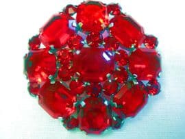 Red Crystal Brooch  Chromed Metal - 1930's - Art Deco Cut  Glass Jewels (SOLD)