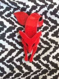 Red Fox Brooch - SIgned Lea Stein Paris Pin in Watermarked Silk Effect Design (sold)