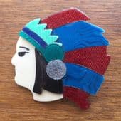 Red Indian Brooch by Lea Stein of Paris - Native American Indian Chief Pin (SOLD)