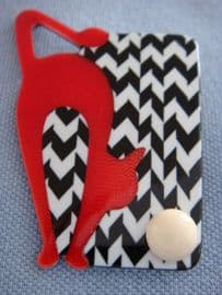 Red Lea Stein Art Deco Style Cat and Ball Brooch (SOLD) by Lea Stein of Paris