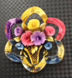 Reverse Carved Lucite 1940's/1950's Era 'Vase of Flowers' Brooch -Beautiful Bright Colours (sold)