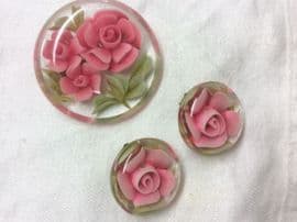 Reverse-carved Lucite 1950s Pink Roses Brooch and Earclips (sold)