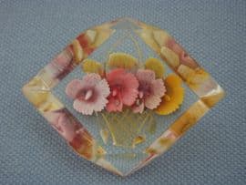 Reverse Carved Lucite Brooch - 1940s - 1950s - Basket of Flowers Pin (Sold)