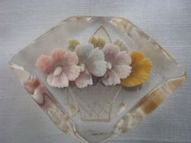 Reverse Carved Lucite Brooch-1940s - 1950s - Basket of Flowers (sold)