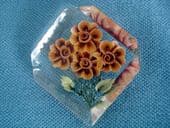 Reverse Carved Lucite Brooch  1940s - 1950s  Orange Flowers(SOLD)