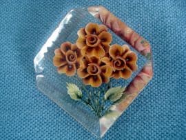 Reverse Carved Lucite Brooch 1940s - 1950s Orange Flowers(SOLD)