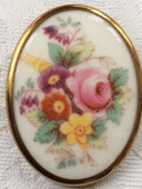 Royal Worcester Brooch - Floral Decoration - Oval Ceramic Vintage Brooch (SOLD)