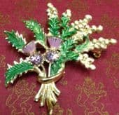 Scottish Style 1960s Brooch - Lucky White Heather with Purple Jewels by Exquisite (SOLD)