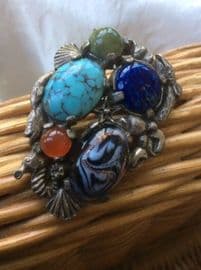Sea Themed Signed Miracle Brooch - Vintage Pin with Fish, A Seahorse, Scallop Shells and Hermit Crab! Version 2