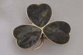 Shamrock Brooch - Connemara Marble and Sterling Silver -  Circa 1930s (sold)