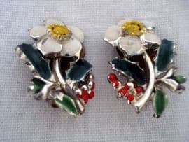 Signed Exquisite Christmas Rose Earclips - 1960's (SOLD)