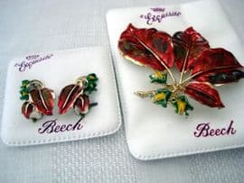 Signed Exquisite Copper Beech Brooch with Matching Earclips SOLD)