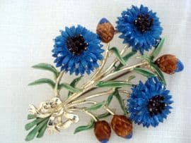 Signed Exquisite Cornflower Brooch 1960's (SOLD)