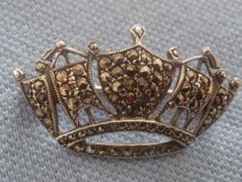 Silver and Marcasite Naval Crown Brooch Pin - Vintage Hallmarked 1965 (SOLD)
