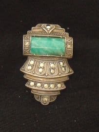 Silver, Marcasite and Faux Jade Dress Clip -Art Deco (Sold)