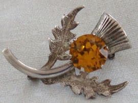 Silver Thistle Brooch with yellow jewel - Vintage Retro Pin (sold)